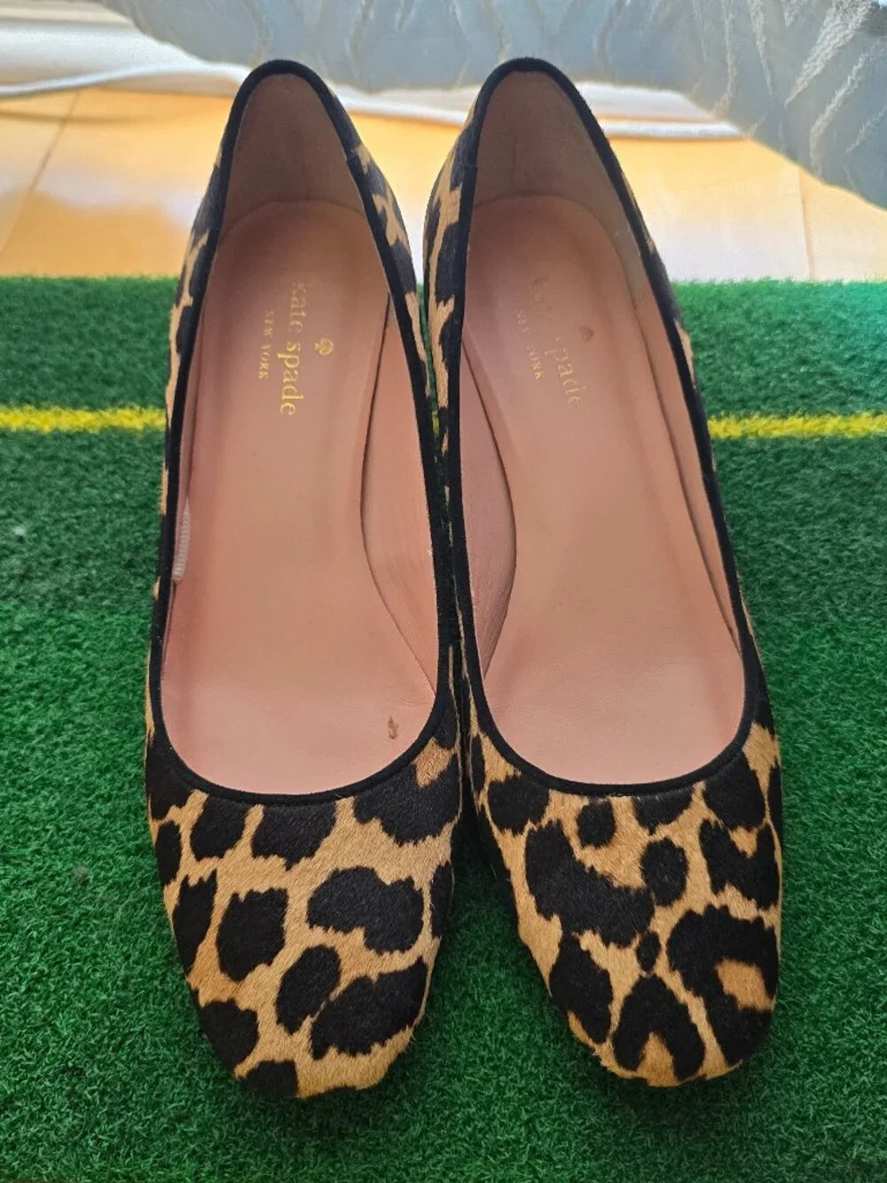 Kate Spade Leopard Calf Hair Block Heel Pumps Sz 7M Vero Cuoio